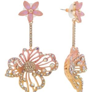 Betsey Johnson Pink and Gold Floral Drop Earrings